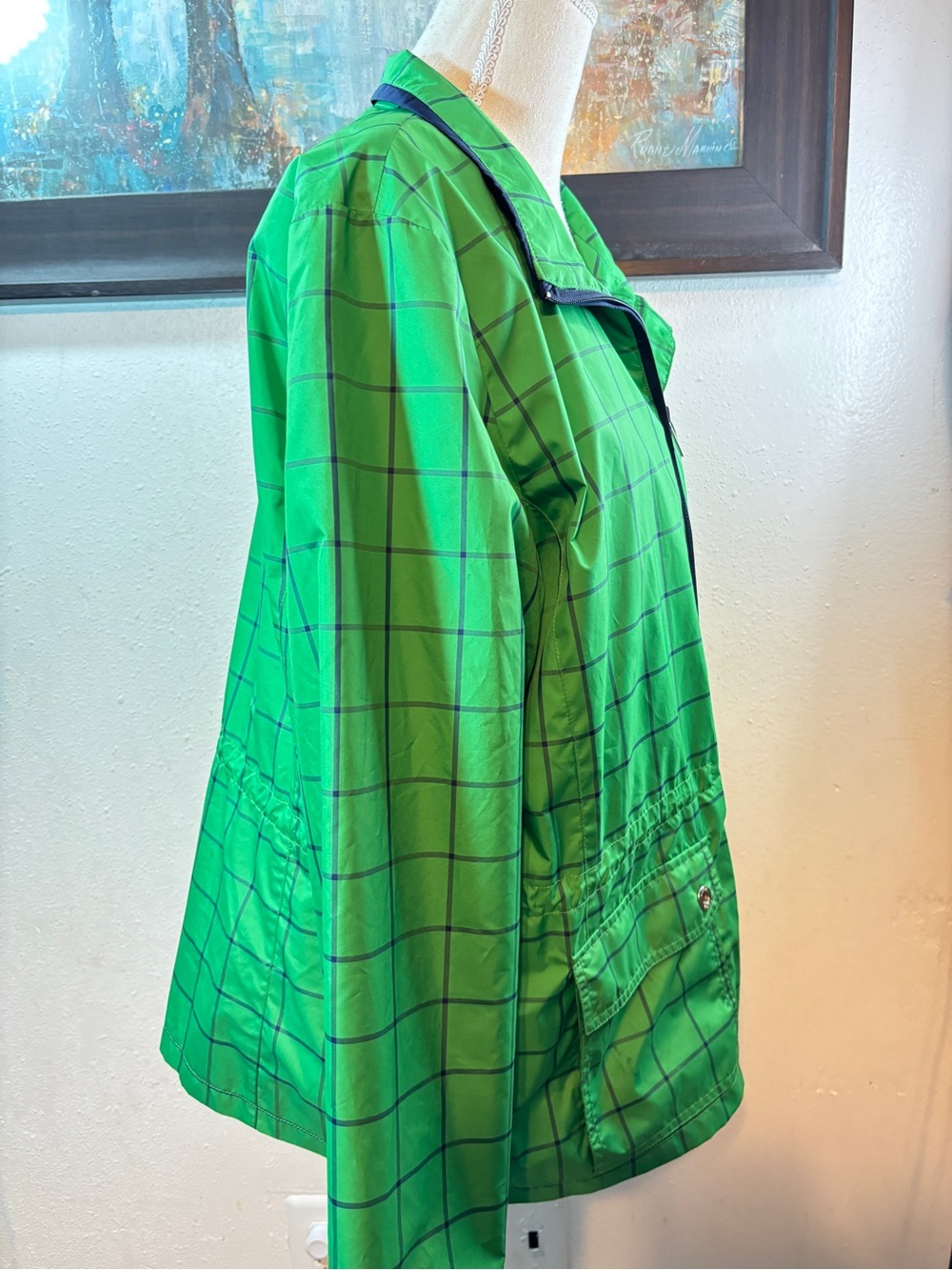 Ralph Lauren Green Plaid Active Jacket with Navy Trim - Picture 6 of 9